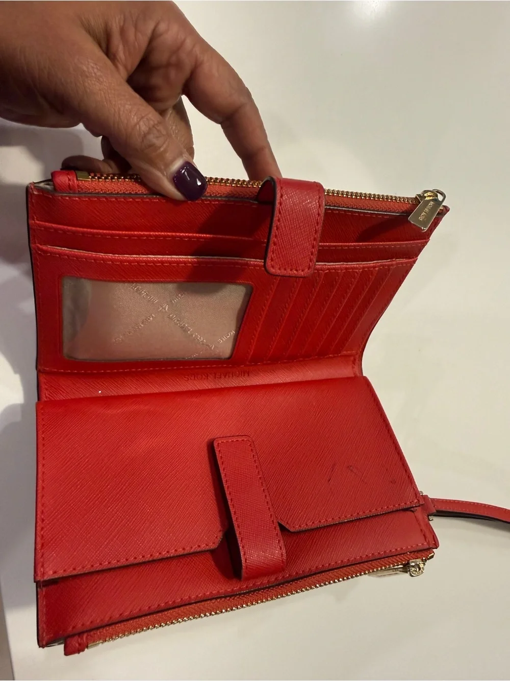 Michael Kors Red Saffiano Leather Wristlet Clutch with Gold Logo